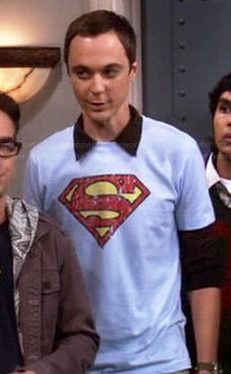 Sheldon’s light blue Superman tee on The Big Bang Theory