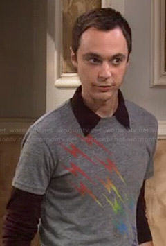 Sheldon’s rainbow lightning bolt tee on The Big Bang Theory