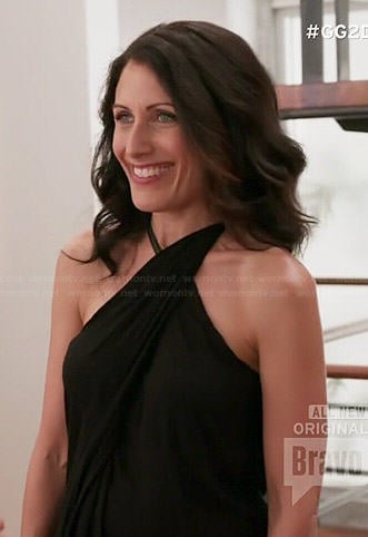 Abby's black asymmetric twist neck top on Girlfriends Guide to Divorce