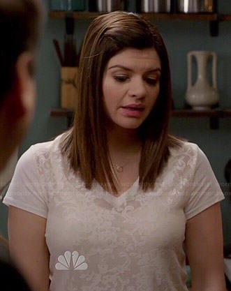 Annie's white v-neck lace tee on Marry Me