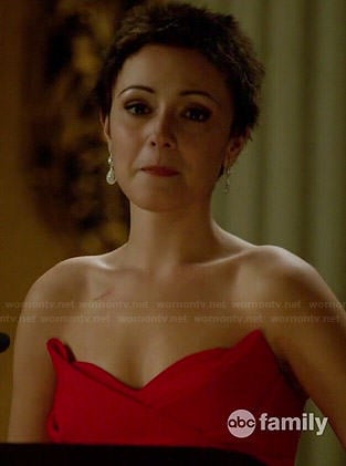 April’s red strapless gown on Chasing Life