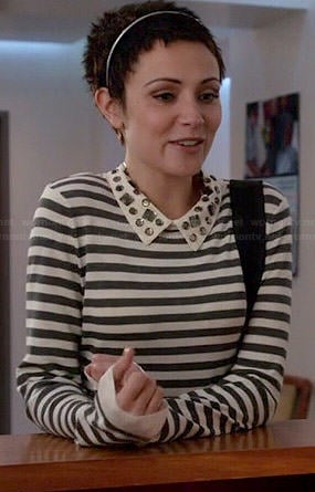 April's striped top with jeweled collar on Chasing Life