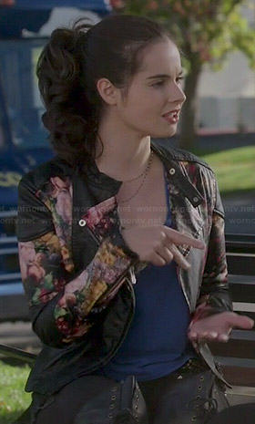 Bay’s floral leather jacket on Switched at Birth