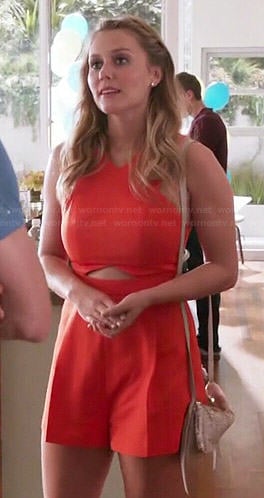 Becca's orange cutout playsuit on Girlfriends Guide to Divorce