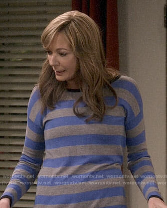 Bonnie's blue and grey striped sweater with elbow patches on Mom