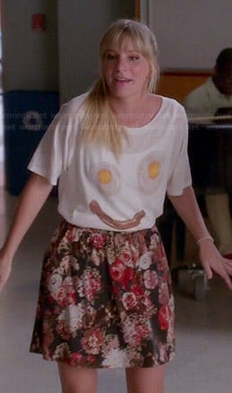 Brittany's sausage and eggs t-shirt and floral skirt on Glee