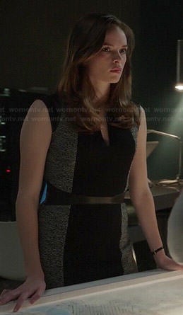 Caitlin's grey and black front panel dress on The Flash