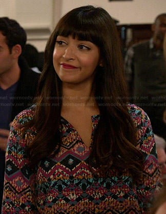 Cece’s multi colored print shift dress on New Girl