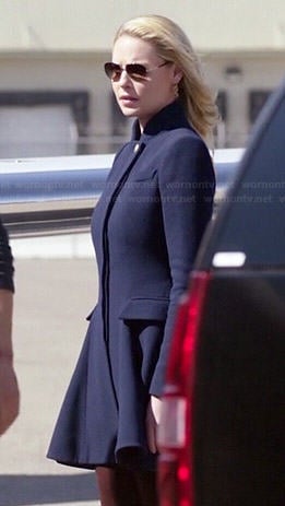 Charlie's navy blue flared coat on State of Affairs