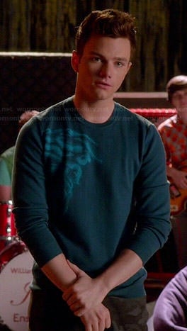 Kurt’s teal graphic sweater on Glee