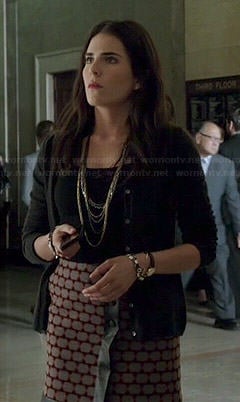 Laurel's geometric patterned leather-trim wrap skirt on How to Get Away with Murder