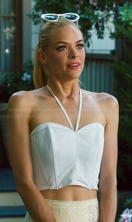 Lemon's white halter crop top and lace skirt on Hart of Dixie