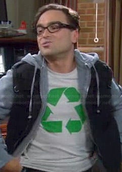 Leonard's white recycle logo shirt on The Big Bang Theory