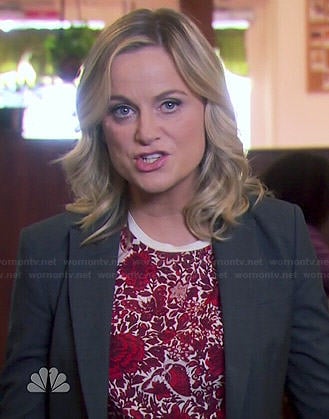 Leslie's red floral and bird print top on Parks and Recreation