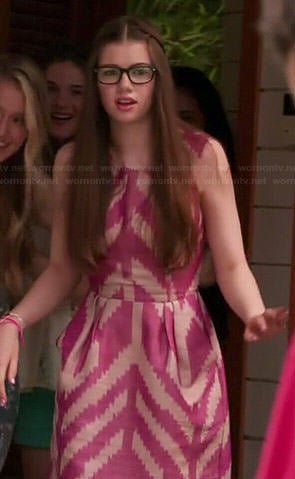 Lilly's pink Anthropologie birthday dress on Girlfriends Guide to Divorce
