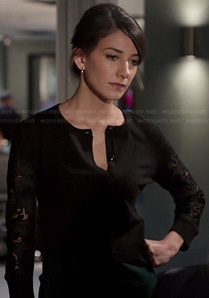 Maureen’s black lace sleeve cardigan on State of Affairs