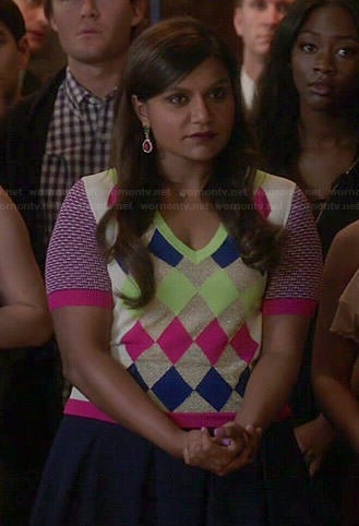 Mindy's multi-colored argyle sweater on The Mindy Project