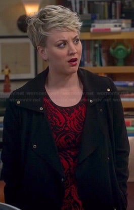 Penny's red and black patterned dress on The Big Bang Theory