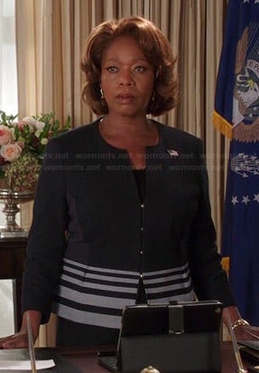 President Peyton's black striped peplum jacket on State of Affairs