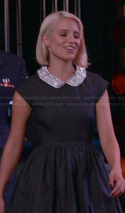 Quinn's navy blue dress with embellished peter pan collar on Glee