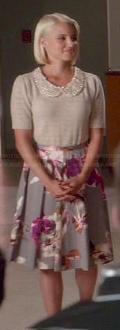 Quinn's grey floral skirt and embellished collar top on Glee