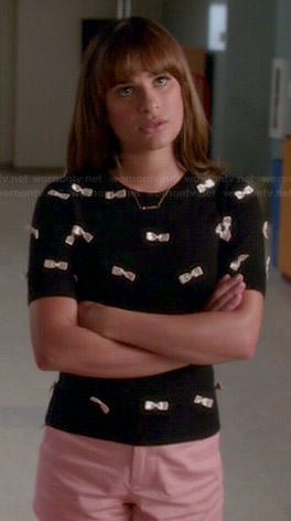 Rachel's black and white bow covered top on Glee