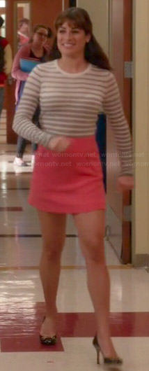 Rachel’s grey striped top and pink skirt on Glee
