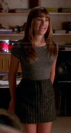 Rachel’s grey t-shirt and striped skirt on Glee