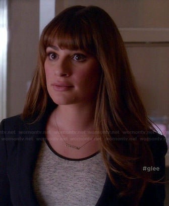 Rachel's heathered grey top with black trim on Glee