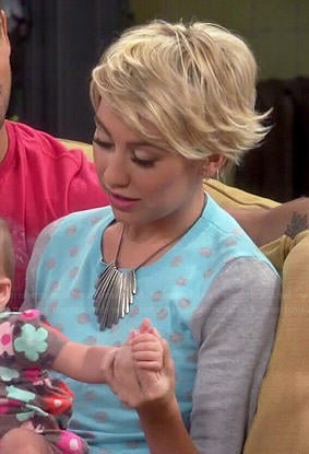 Riley's blue and grey polka dot sweater on Baby Daddy