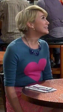 Riley's heart sweater and pink lace skirt on Baby Daddy