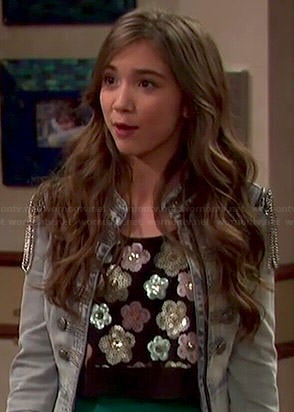 Riley’s floral sequin top and denim military jacket on Girl Meets World