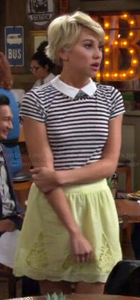 Riley’s striped collared top and yellow skirt on Baby Daddy