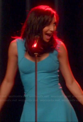 Santana's turquoise blue flared bandage dress on Glee