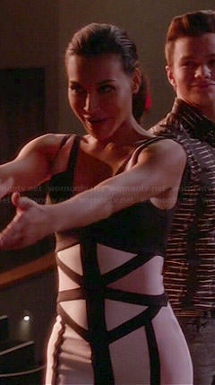 Santana's nude and black colorblock zip front dress on Glee