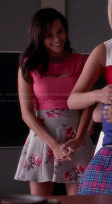 Santana’s pink cutout top and grey floral skirt on Glee