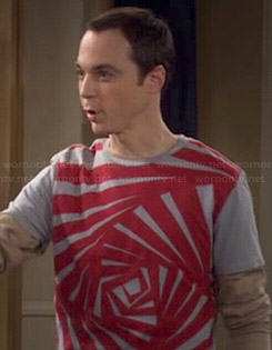 Sheldon's grey and red geometric shapes shirt on The Big Bang Theory