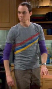 Sheldon's grey shirt with red, blue and yellow stripes on The Big Bang Theory