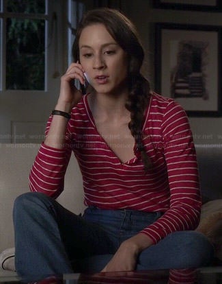 Spencer's red striped henley tee and jeans on Pretty Little Liars