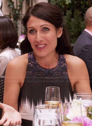 Abby’s white printed dress on Girlfriends Guide to Divorce