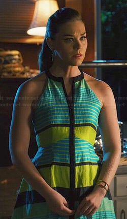 AnnaBeth’s blue and green striped zip-front dress on Hart of Dixie