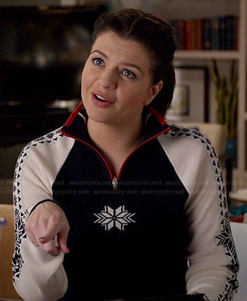 Annie's zip neck snowflake sweater on Marry Me
