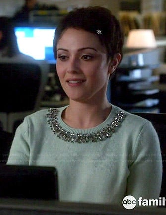 April's mint green embellished neckline sweater on Chasing Life