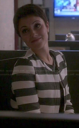 April’s striped zip front jacket on Chasing Life