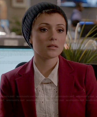 April's white floral eyelet shirt on Chasing Life