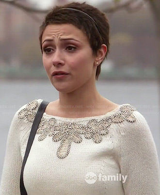 April’s white cord embellished sweater on Chasing Life