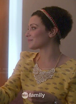 April’s yellow cloud print top on Chasing Life