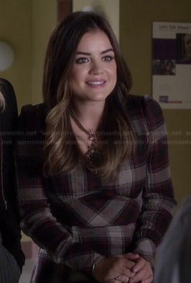 Aria’s plaid long sleeve dress on Pretty Little Liars