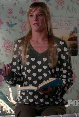 Brittany's heart print v-neck sweater on Glee