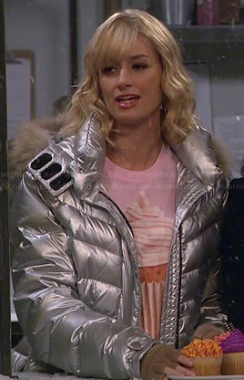 Caroline’s silver jacket on 2 Broke Girls